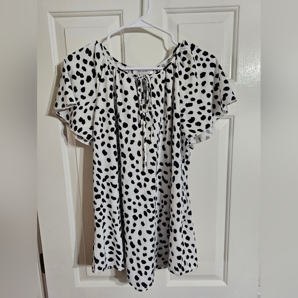 SimpleFun Dalmatian Print Blouse XL Black White Dot Animal Print Y2K Preppy - Picture 2 of 7